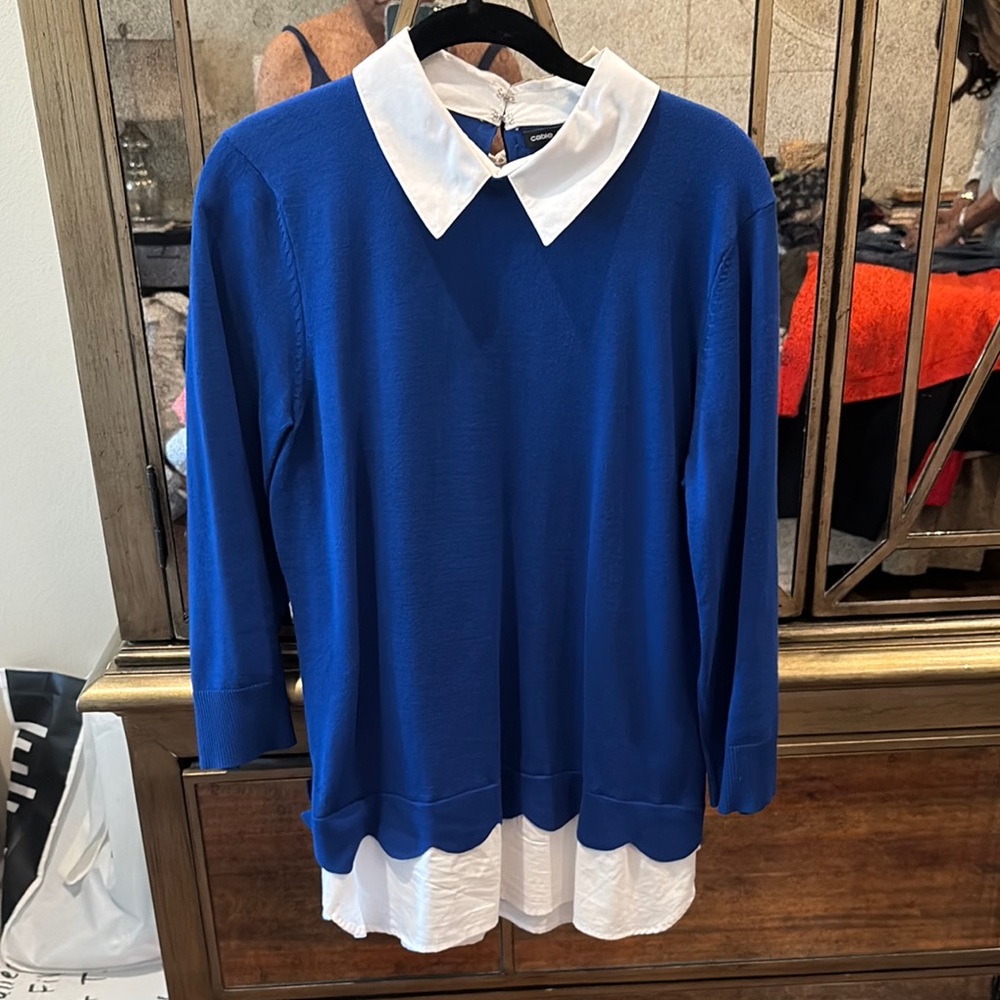 Elegant Blue Top with White Trim